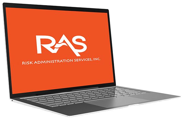 A laptop with the RAS logo on screen